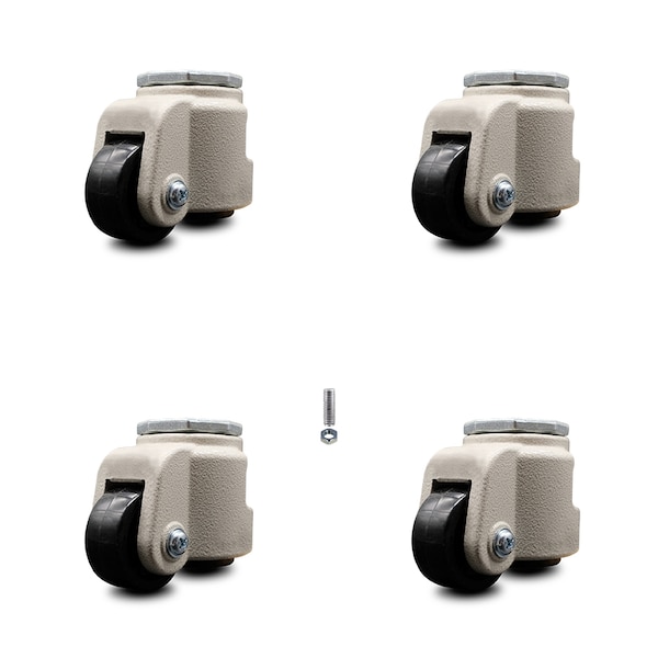 Nylon Swivel TS Caster w/2.44" Black Wheel and M12 x 1.75mm x 18mm Stems, 4PK